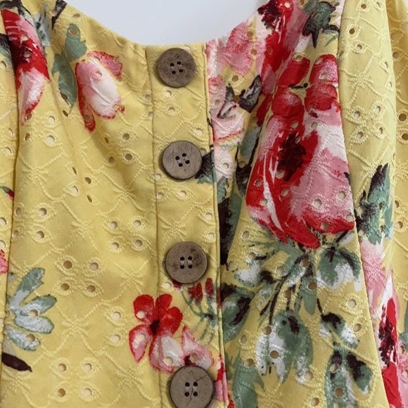 Floral eyelet dress yellow box dress Large - Picture 4 of 9
